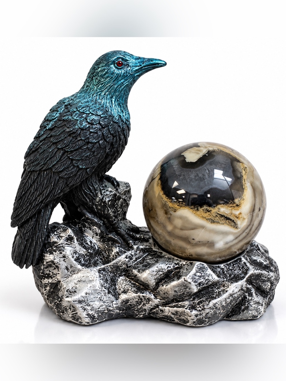 Decorative Raven Sphere Holder- Teal and Black